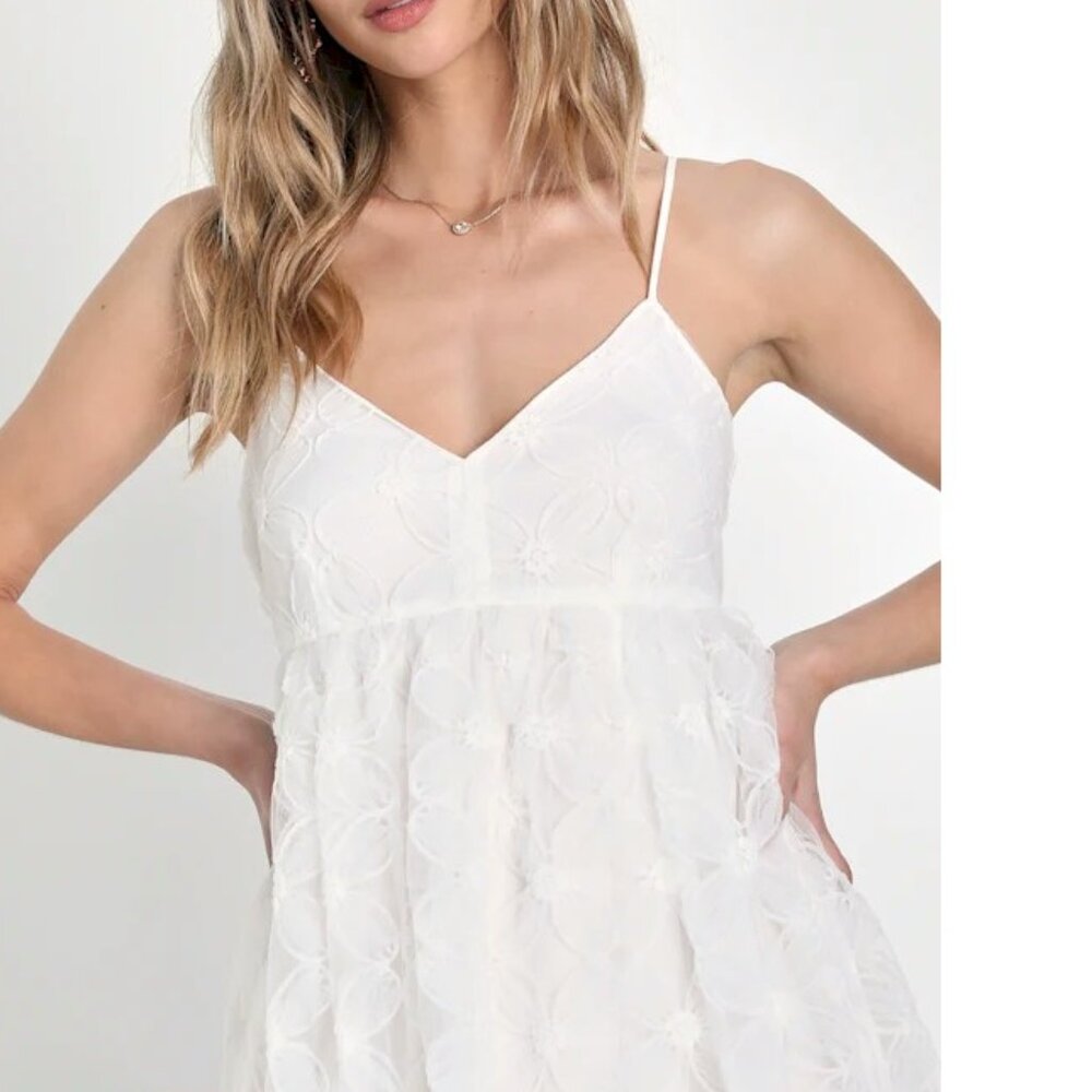 Lulus Radiate Elegance White Floral Tulle Midi Dress XL New with Tags NWT - Picture 3 of 5